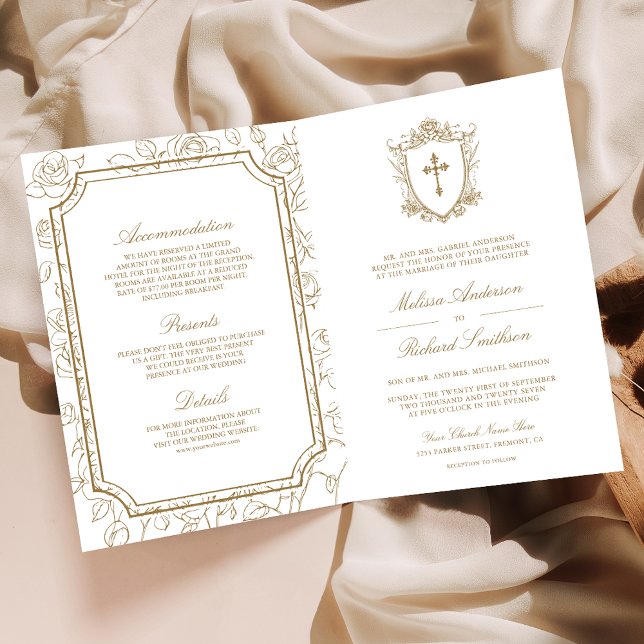 Victorian White and Gold Catholic QR Code Wedding Invitation (Creator Uploaded)