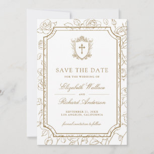 Victorian White and Gold Catholic Wedding Save The Date