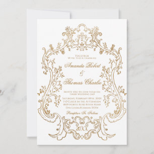 Victorian White and Gold Wedding  Invitation
