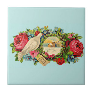 Victorian white dove and love message ceramic tile