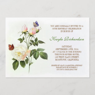 victorian white rose birthday invitation