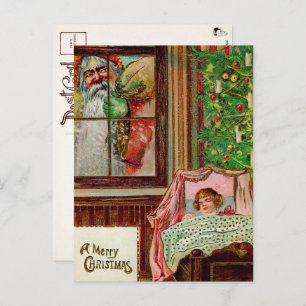 Victorian Window Snooping Santa Postcard