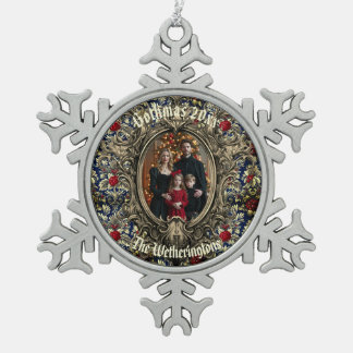 Victorian Winter Berry Family Christmas Snowflake Pewter Christmas Ornament