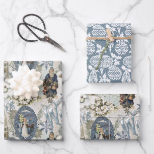 Victorian Winter Blues Vignette   Wrapping Paper Sheet