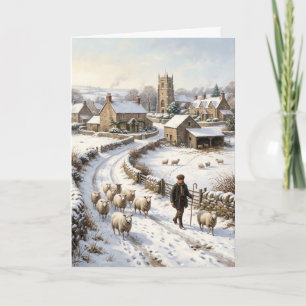 Victorian Winter Shepherd Sheep Christmas Card