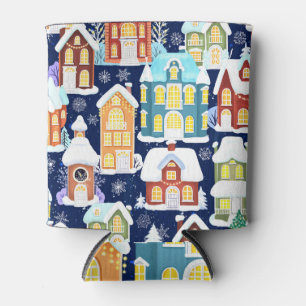 Victorian Winter Town: Christmas Pattern Can Cooler