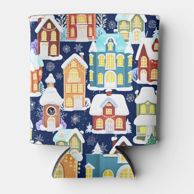 Victorian Winter Town: Christmas Pattern Can Cooler (Front)