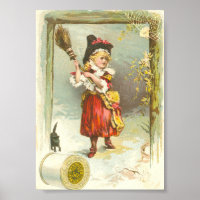 Victorian witch girl with black cat