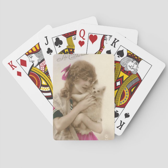 Victorian Woman and Dog Antique Photo Playing Cards (Back)
