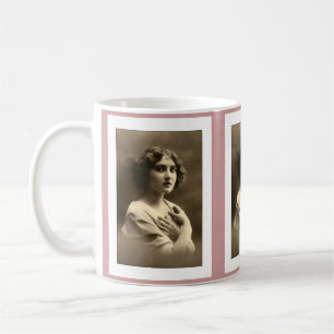 Victorian woman arms crossed coffee mug