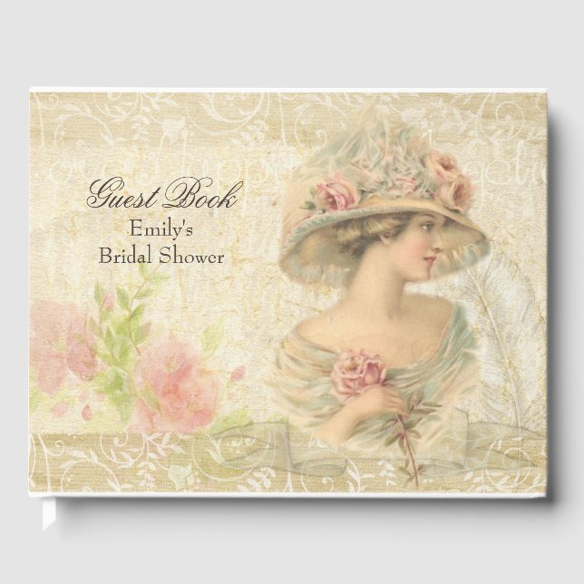 Victorian Woman Bridal Shower Guest Book (Front)