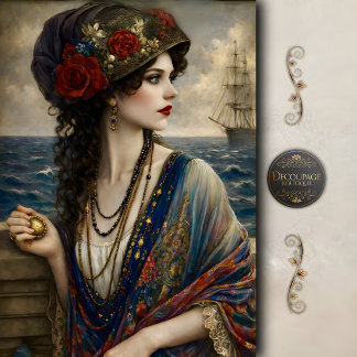 Victorian Woman by Sea Ship Nautical Decoupage Tissue Paper