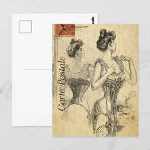 Victorian Woman Dressing in Corset Postcard