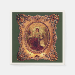 Victorian woman elegant frame green gold napkin