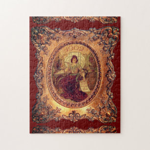 Victorian woman elegant picture frame gold red jigsaw puzzle