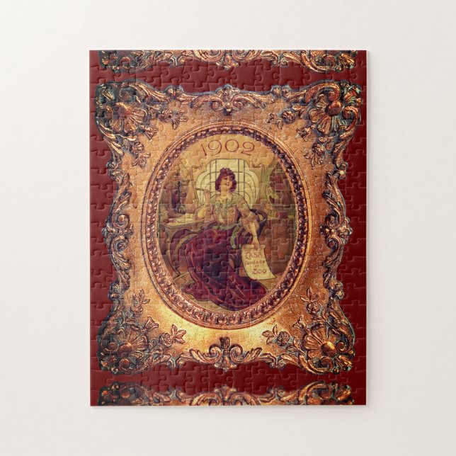 Victorian woman elegant picture frame gold red jigsaw puzzle (Vertical)