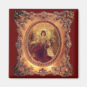 Victorian woman elegant picture frame gold red magnet