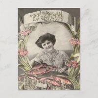 Victorian Woman Fish Poisson d'avril April Fool's