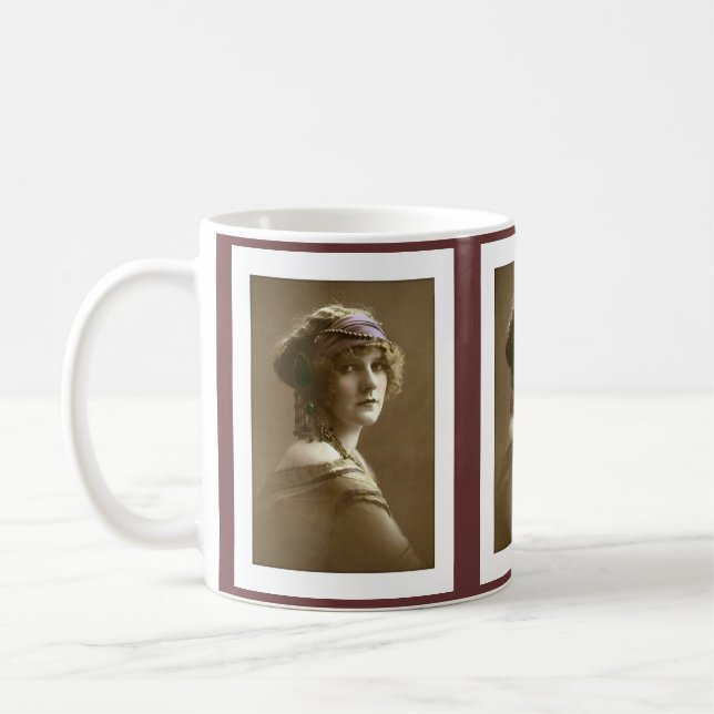 Victorian woman hair in beads and scarf coffee mug (Left)