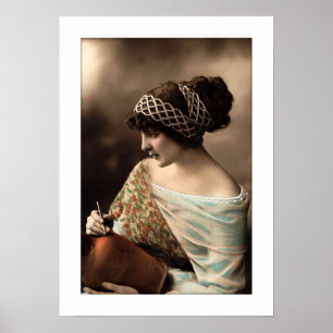 victorian woman hair up in beads poster