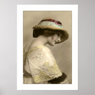 victorian woman hat beaded dress poster
