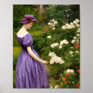 Victorian Woman in Garden Poster