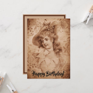 Victorian Woman in Hat Flowers Sepia Monochrome Card