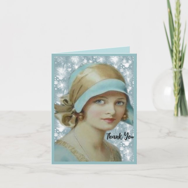 Victorian Woman in Light Blue Hat & Dress Thank You Card (Front)