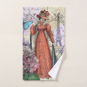 Victorian Woman in Red Colourful Fashion Bath Towel Set
