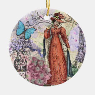 Victorian Woman in Red Colourful Fashion Ceramic Ornament