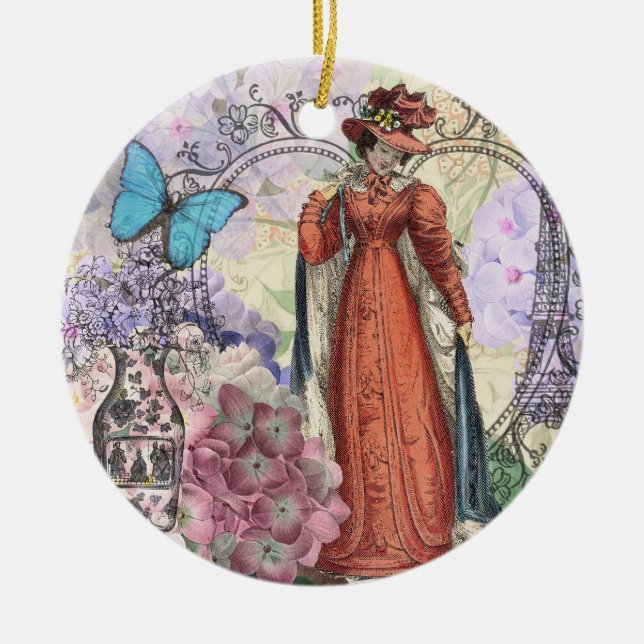 Victorian Woman in Red Colourful Fashion Ceramic Ornament (Front)
