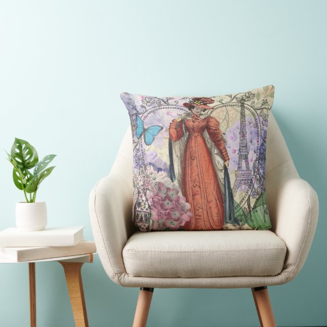 Victorian Woman in Red Colourful Fashion Cushion (Chair)