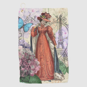Victorian Woman in Red Colourful Fashion Golf Towel