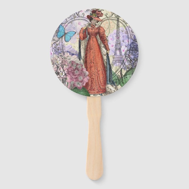 Victorian Woman in Red Colourful Fashion Hand Fan (Front)