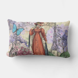 Victorian Woman in Red Colourful Fashion Lumbar Cushion