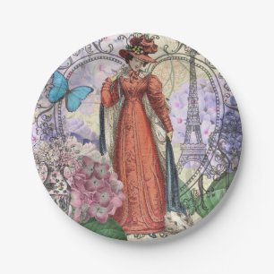 Victorian Woman in Red Colourful Fashion Paper Plate