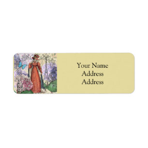Victorian Woman in Red Colourful Fashion Return Address Label