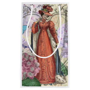 Victorian Woman in Red Colourful Fashion Small Gift Bag