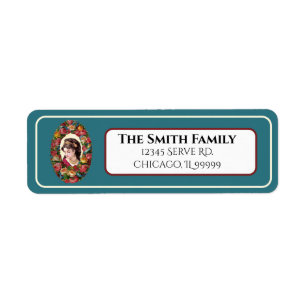 Victorian Woman Inside Multicolor Rose Wreath Return Address Label
