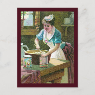 Victorian Woman Mixing Dough in Bowl Postcard