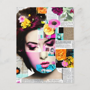 Victorian Woman Paper Collage Effect Art Postcard