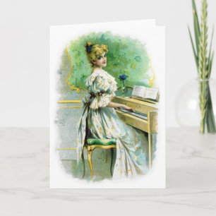 Victorian Woman Playing Piano Card