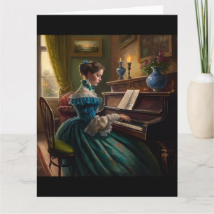 Victorian woman playing piano card