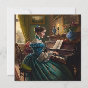 Victorian woman playing piano card