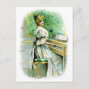 Victorian Woman Playing Piano Postcard