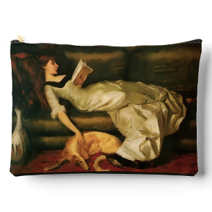 Victorian Woman Reading With Dog, Book Lovers Accessory Pouch