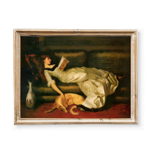 Victorian Woman Reading With Dog, Neutral Tones