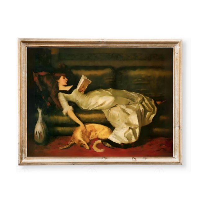 Victorian Woman Reading With Dog, Neutral Tones Poster (Creator Uploaded)