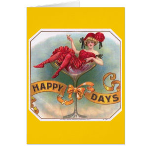 Victorian Woman Red Champagne Happy