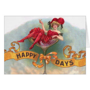 Victorian Woman Red Champagne Happy